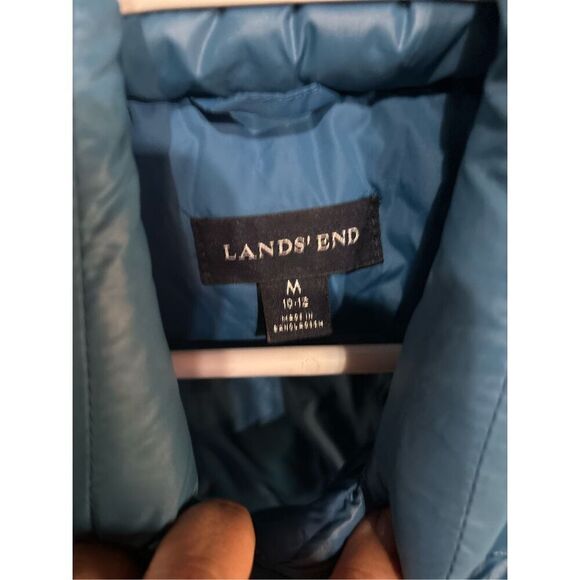 Lands End Womens Medium Vest Down Puffer Teal Blue Quilted Snap Front 10-12 - Picture 4 of 4